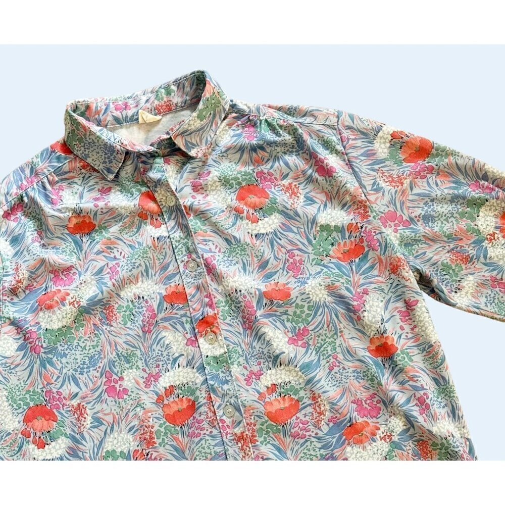 Vintage 1970s Floral Print Polyester Full Button Blouse Top Shirt Sz Sm
